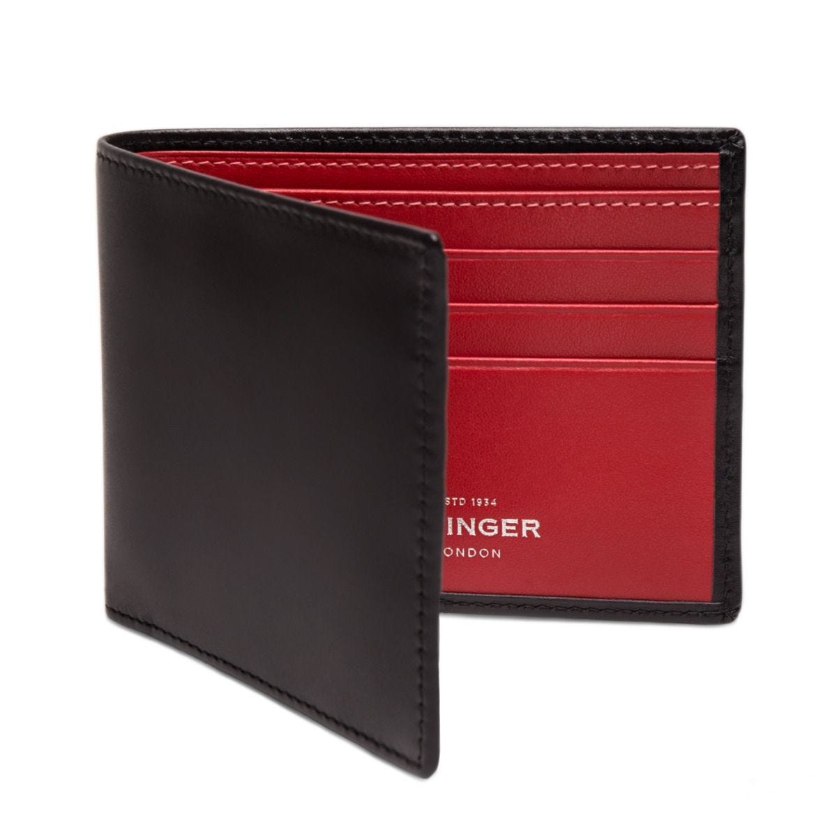 Ettinger billfold wallet black and red leather, UK version
