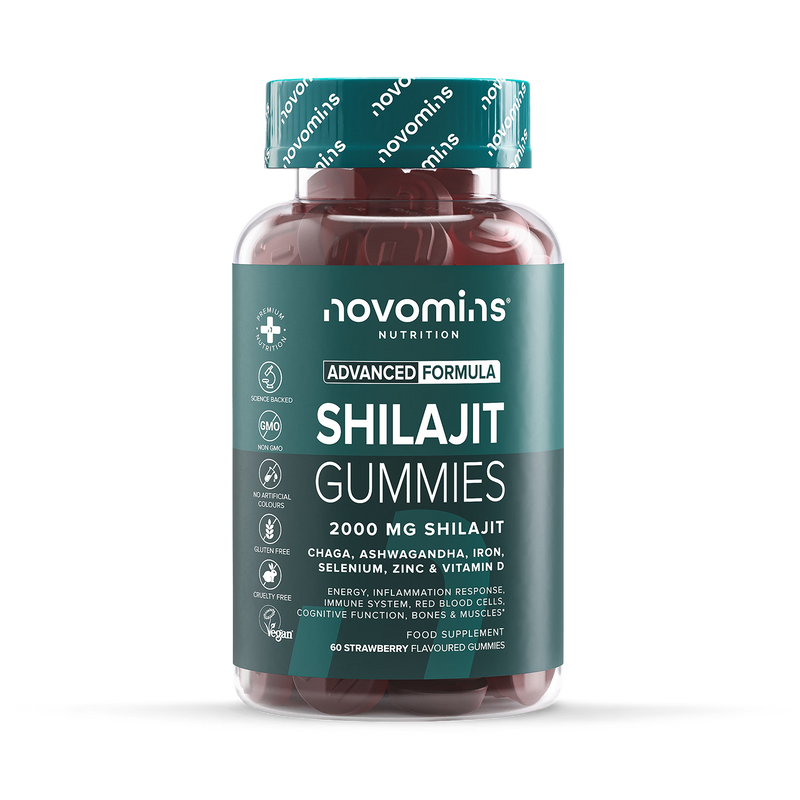 Novomins shilajit gummies strawberry flavoured 60 gummies (British brand)