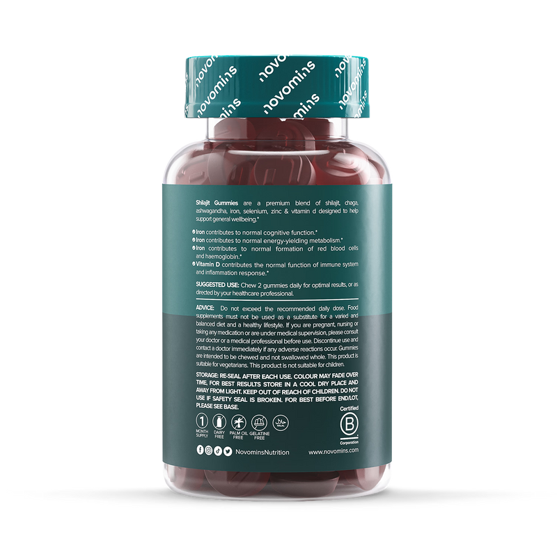 Novomins shilajit gummies strawberry flavoured 60 gummies (British brand)