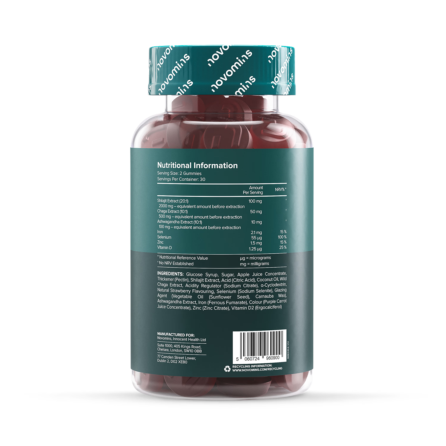 Novomins shilajit gummies strawberry flavoured 60 gummies (British brand)