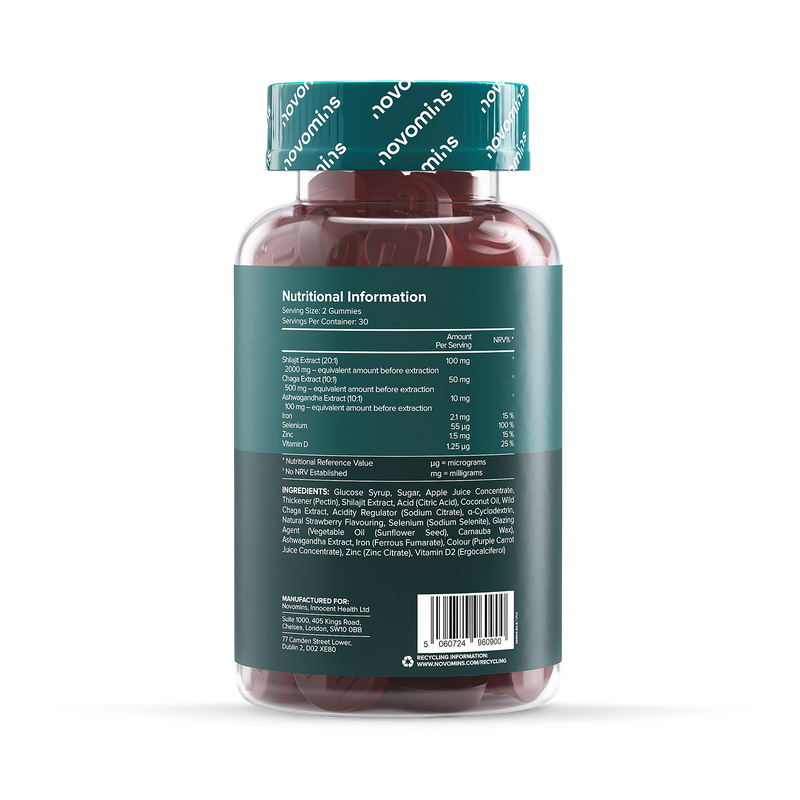 Novomins shilajit gummies strawberry flavoured 60 gummies (British brand)