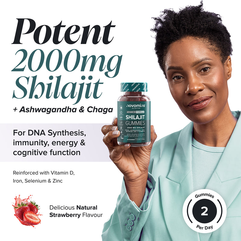 Novomins shilajit gummies strawberry flavoured 60 gummies (British brand)