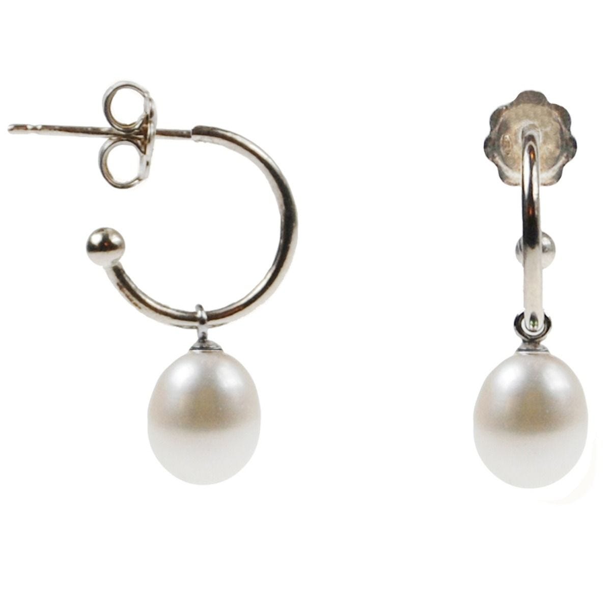 Coleman Douglas white pearl silver hoop earrings 2.5cm - British product