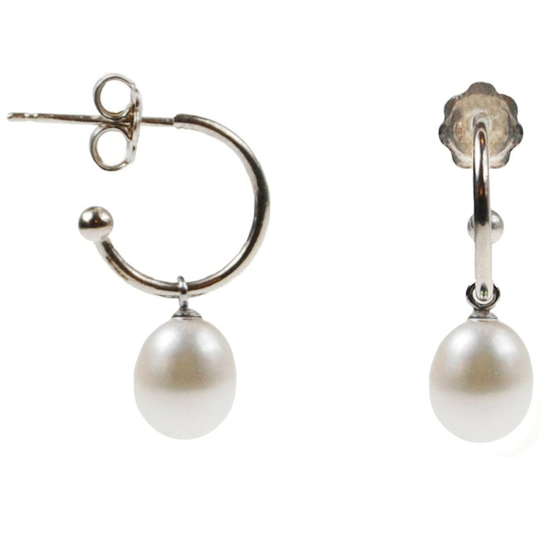 Coleman Douglas white pearl silver hoop earrings 2.5cm - British product
