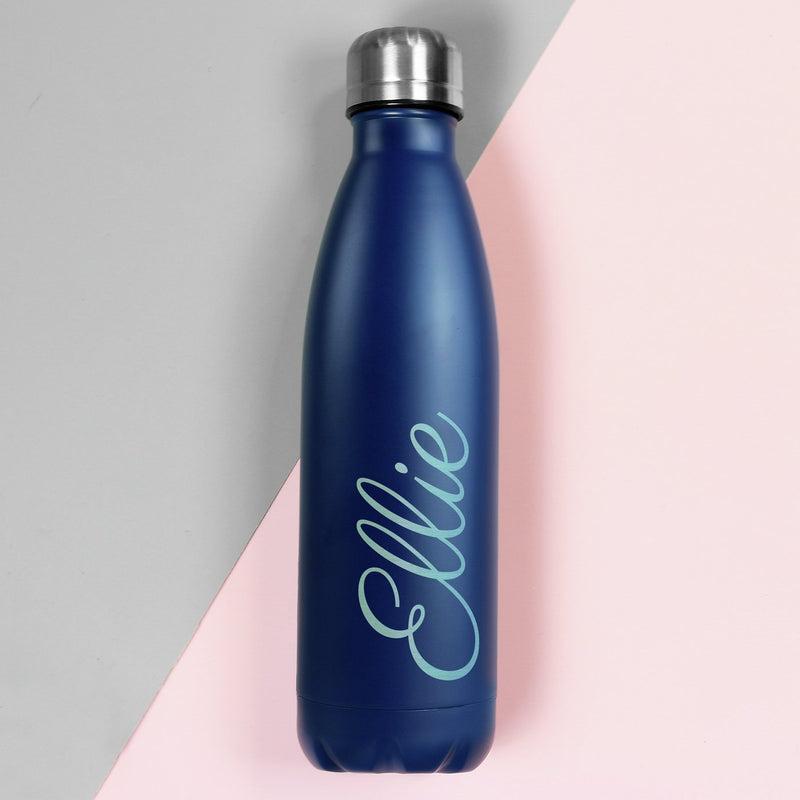 Personalised blue insulated water bottle 500ml, imported from the UK