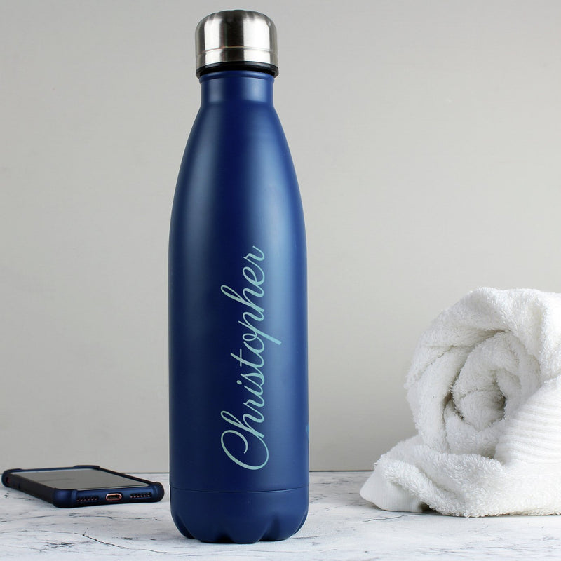 Personalised blue insulated water bottle 500ml, imported from the UK