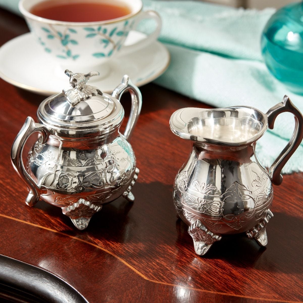Fortnum's silver-plated Louis Philippe sugar and milk set, imported from the UK