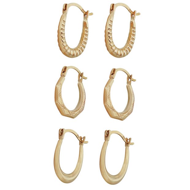 Revere 9ct gold mini creole earrings set of 3 pairs - (British brand)