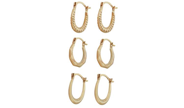 Revere 9ct gold mini creole earrings set of 3 pairs - (British brand)
