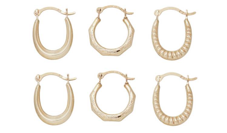 Revere 9ct gold mini creole earrings set of 3 pairs - (British brand)