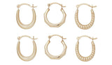 Revere 9ct gold mini creole earrings set of 3 pairs - (British brand)