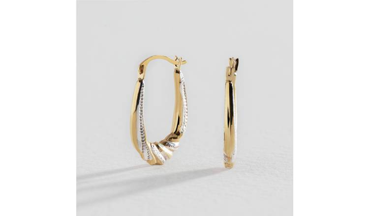 Revere 9ct Gold Two Tone Twist Creole Hoop Earrings