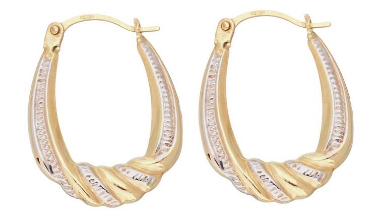 Revere 9ct Gold Two Tone Twist Creole Hoop Earrings