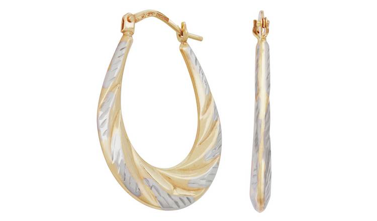 Revere 9ct gold diamond cut creole hoop earrings 25mm drop - British product