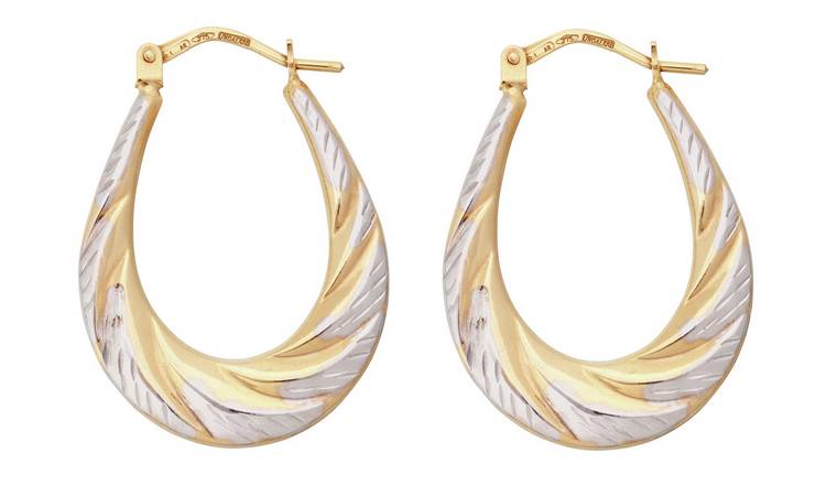 Revere 9ct gold diamond cut creole hoop earrings 25mm drop - British product