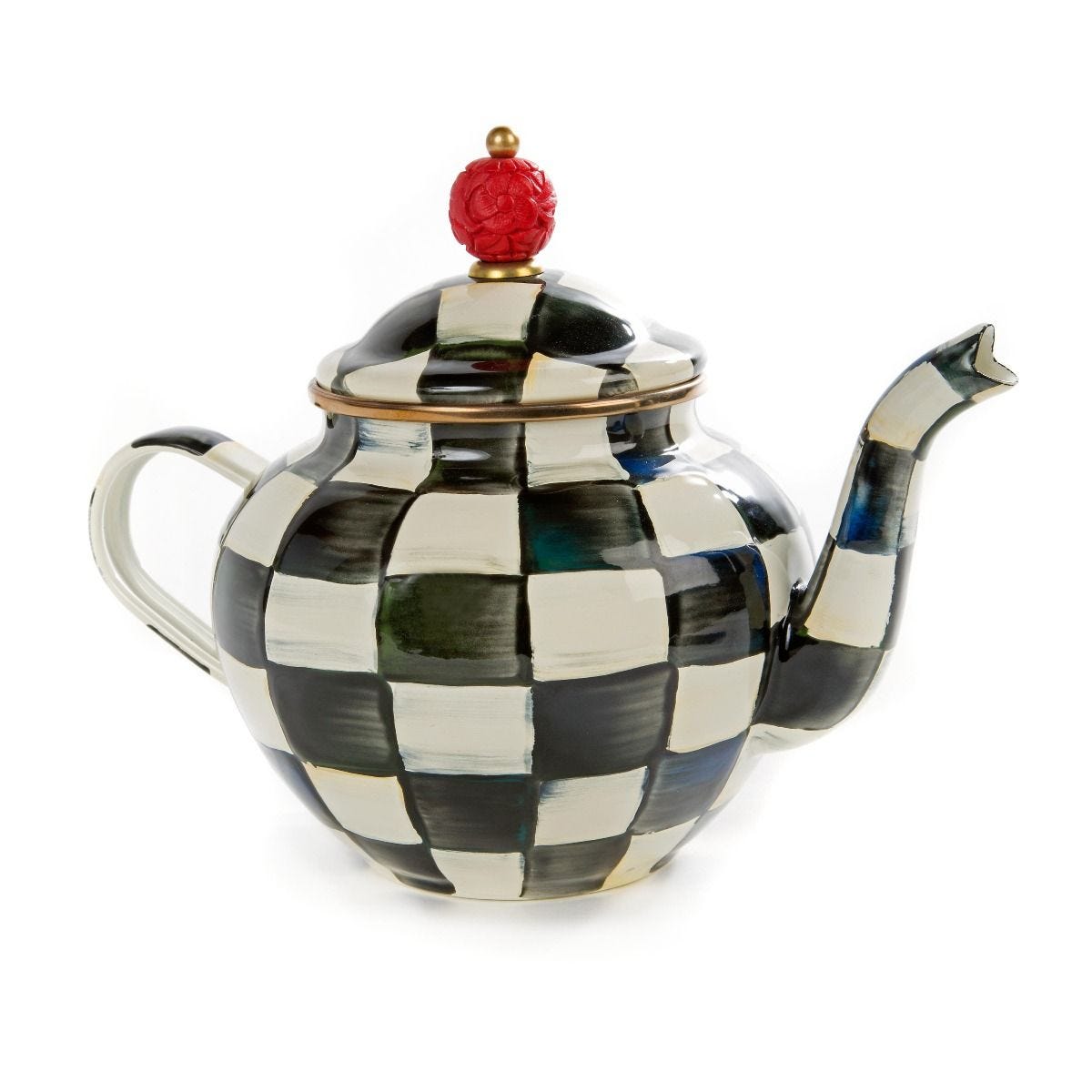 MacKenzie-Childs Courtly Check enamel teapot 4 cup, imported from the UK