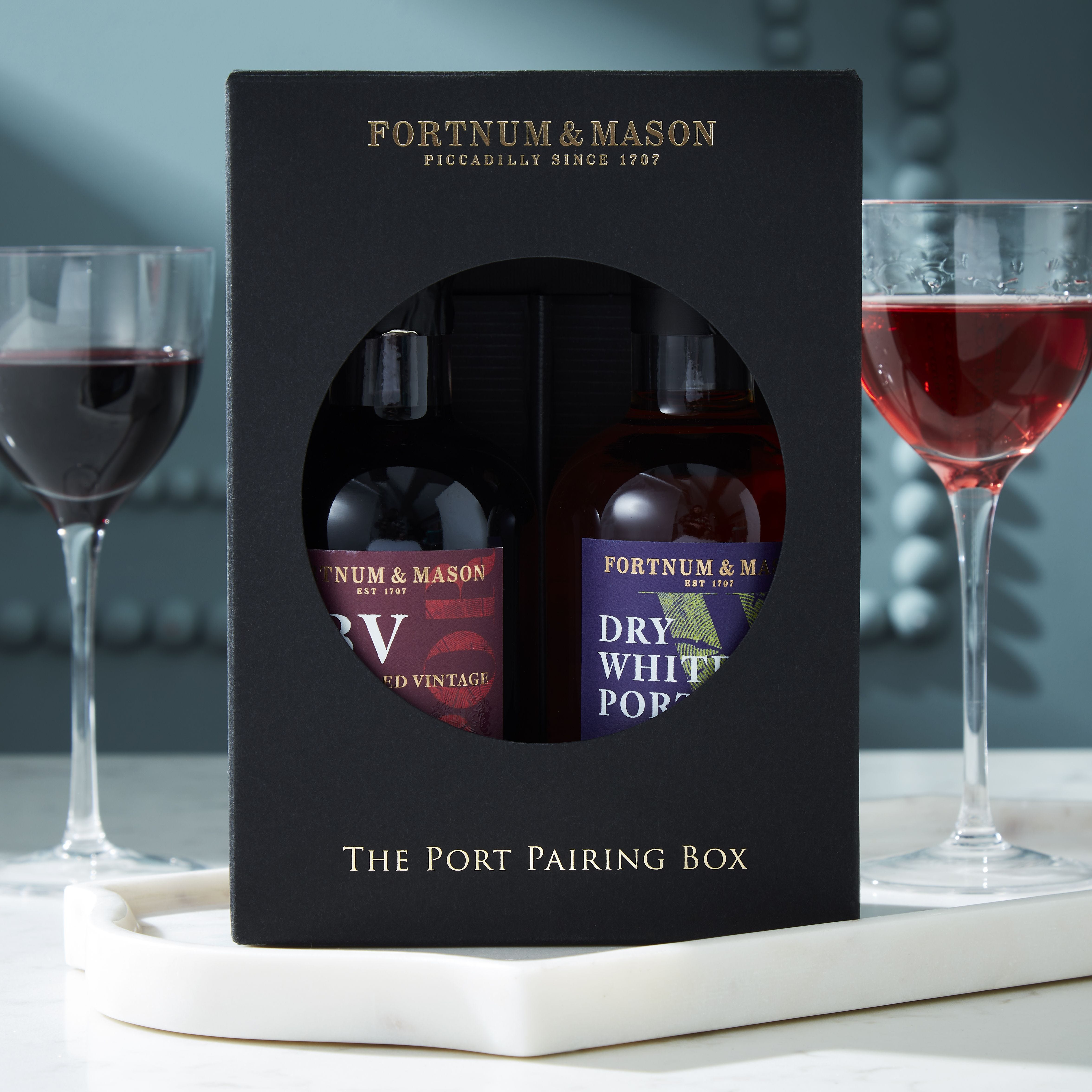 Fortnum's Port Pairing Box with LBV vintage and white port, UK version