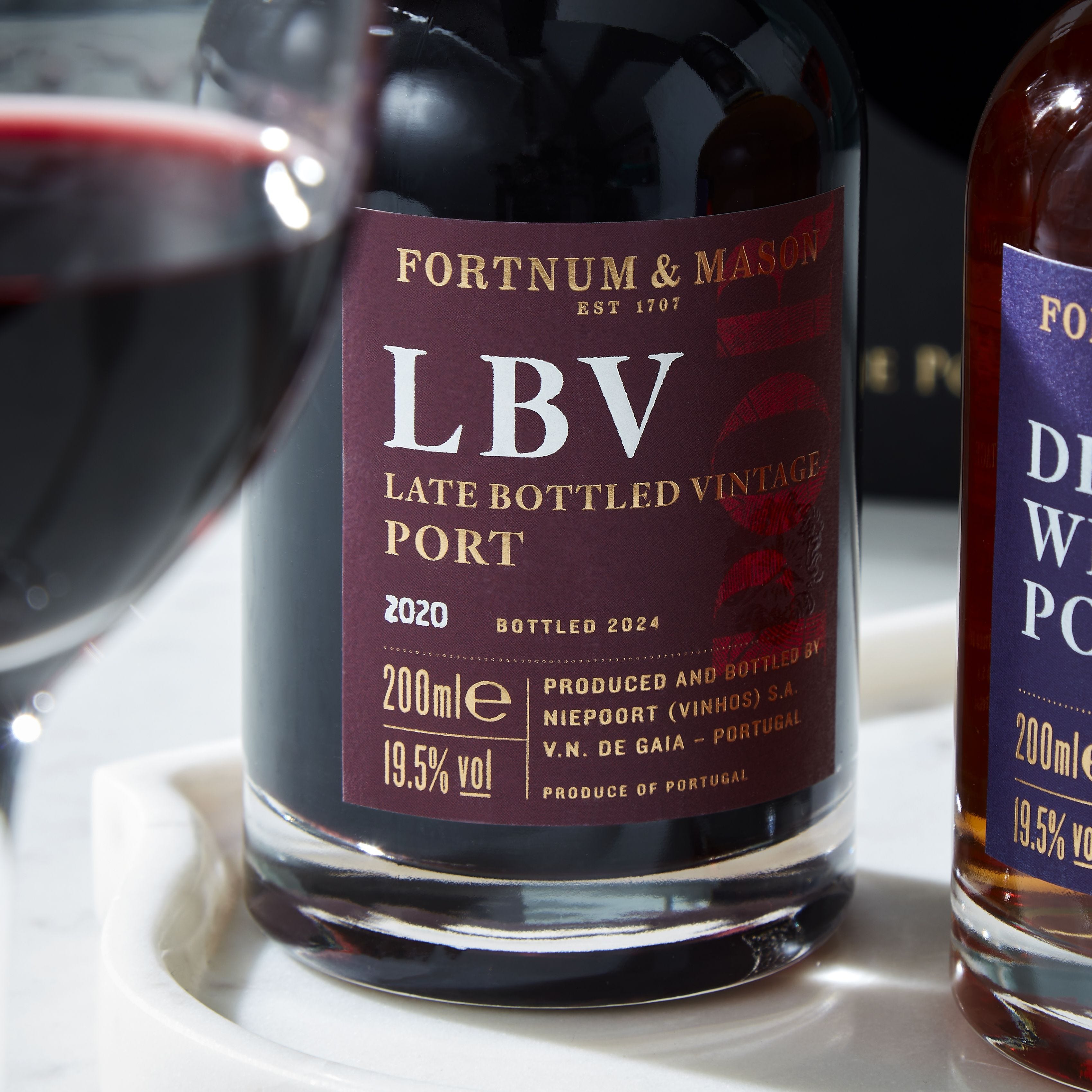 Fortnum's Port Pairing Box with LBV vintage and white port, UK version