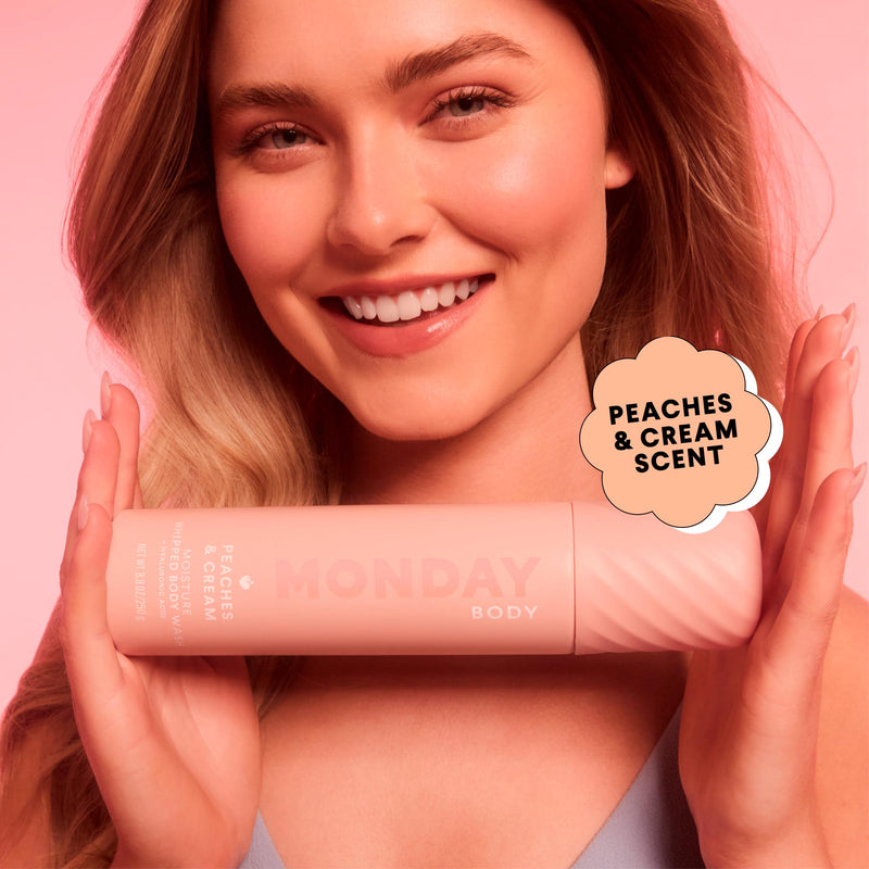 Monday Haircare Peaches & Cream whipped body wash 265ml, imported from the UK