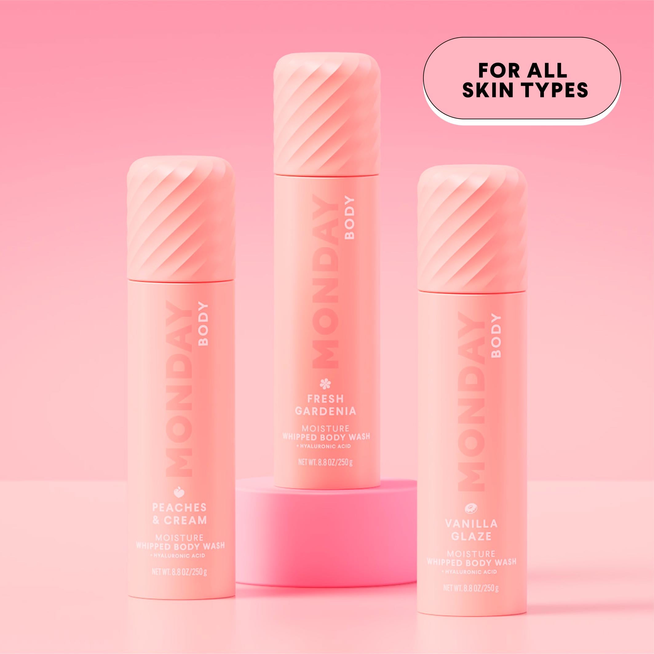 Monday Haircare Peaches & Cream whipped body wash 265ml, imported from the UK