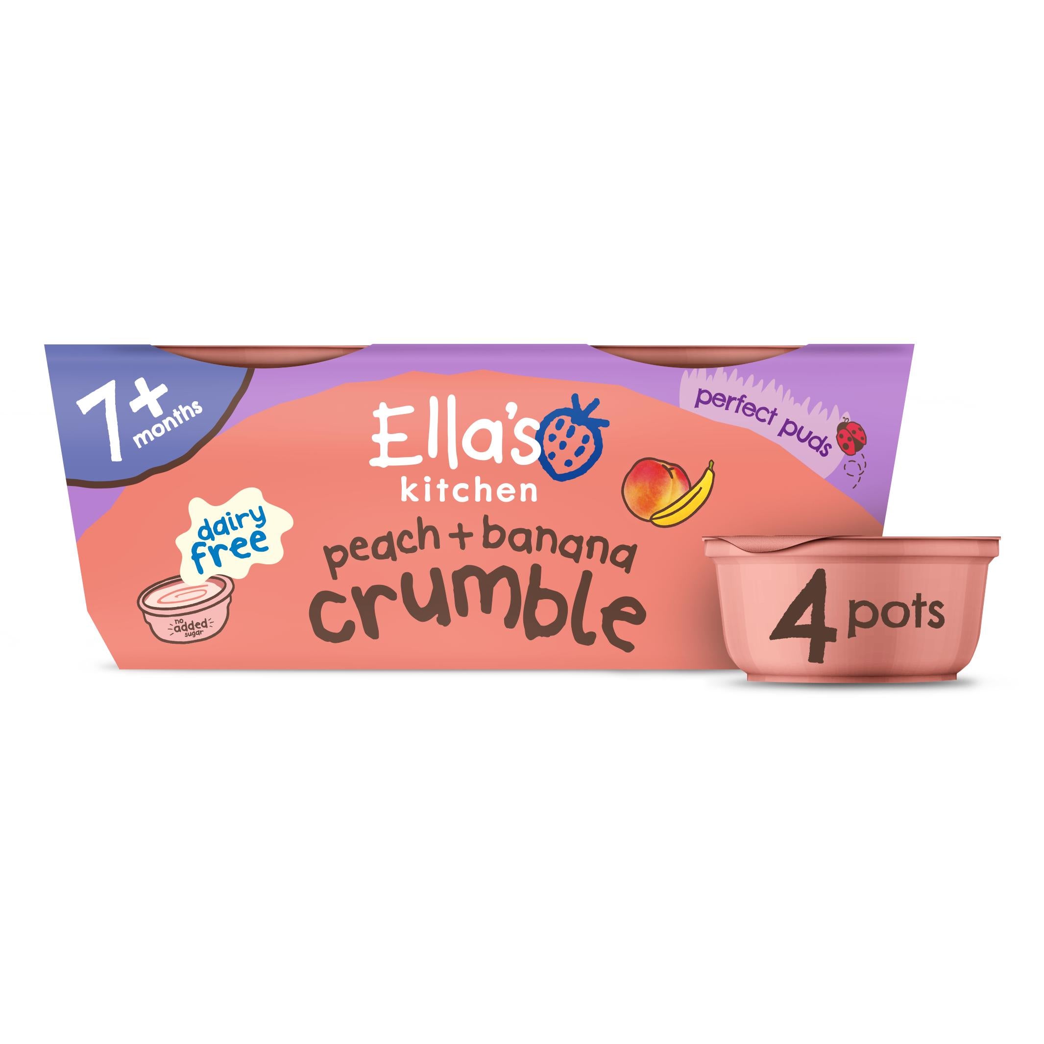Ella's Kitchen organic peach banana crumble 4x80g, imported from the UK