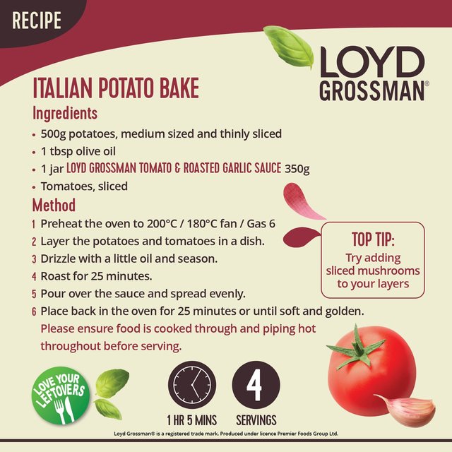 Loyd Grossman Tomato & Roasted Garlic Pasta Sauce   350g