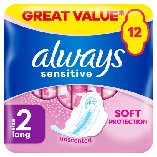 Always Sensitive Long Ultra (Size 2) Sanitary Towels Wings x12 feminine care Sainsburys   