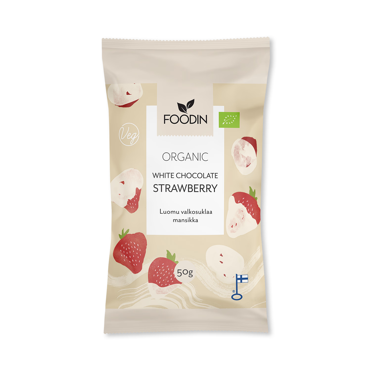 Organic raw white chocolate strawberry bar 8x50g, imported from the UK
