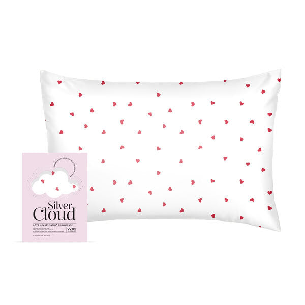 Silver Cloud satin pillowcase heart print 50x75 cm (British brand)