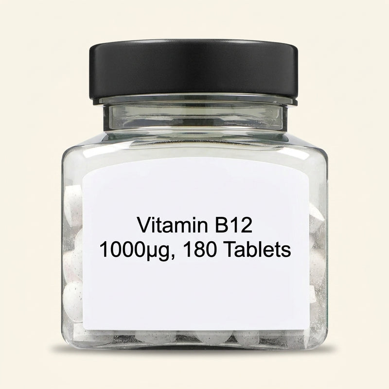 Holland & Barrett vitamin B12 slow release supplement 180 tablets, imported from the UK