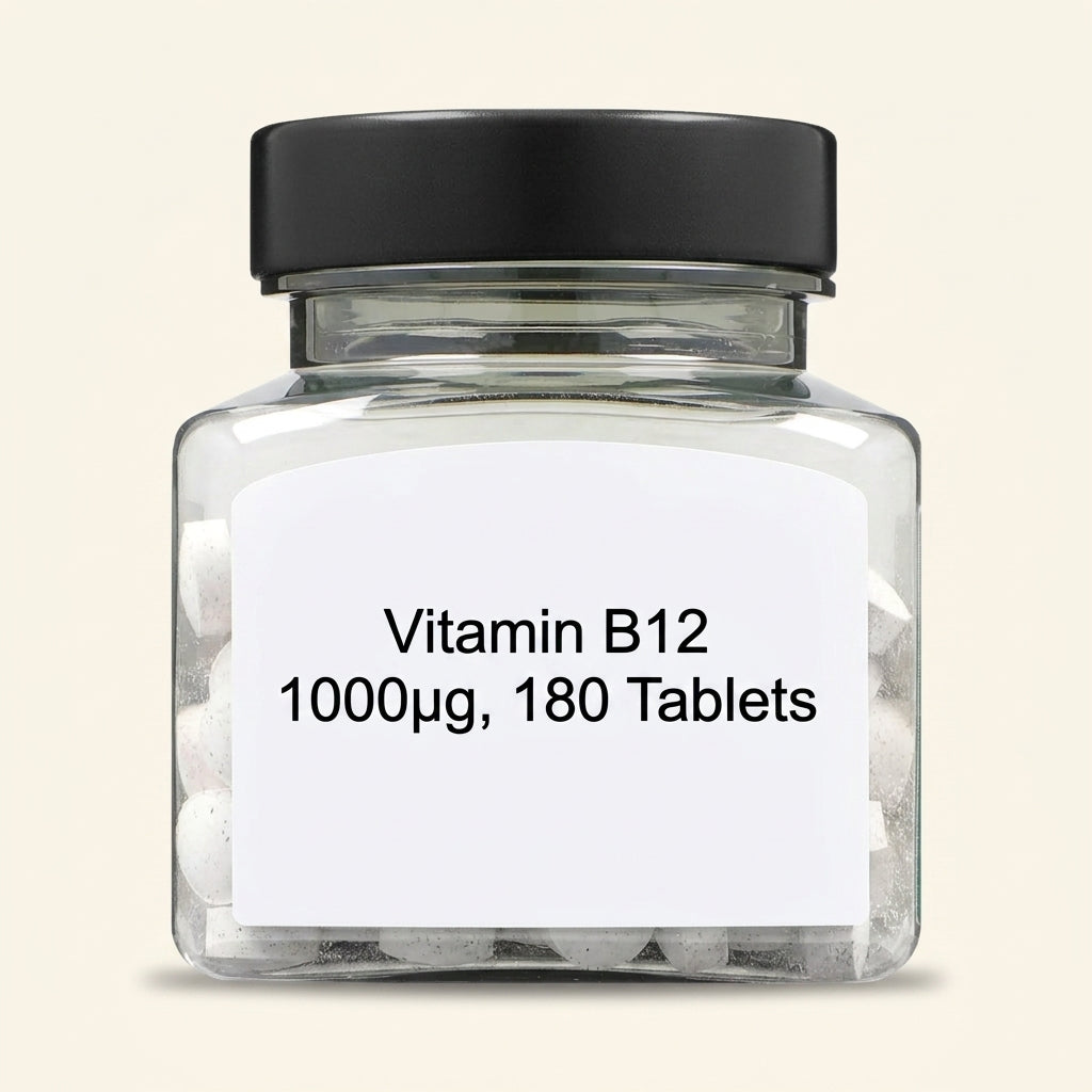 Holland & Barrett vitamin B12 slow release supplement 180 tablets, imported from the UK