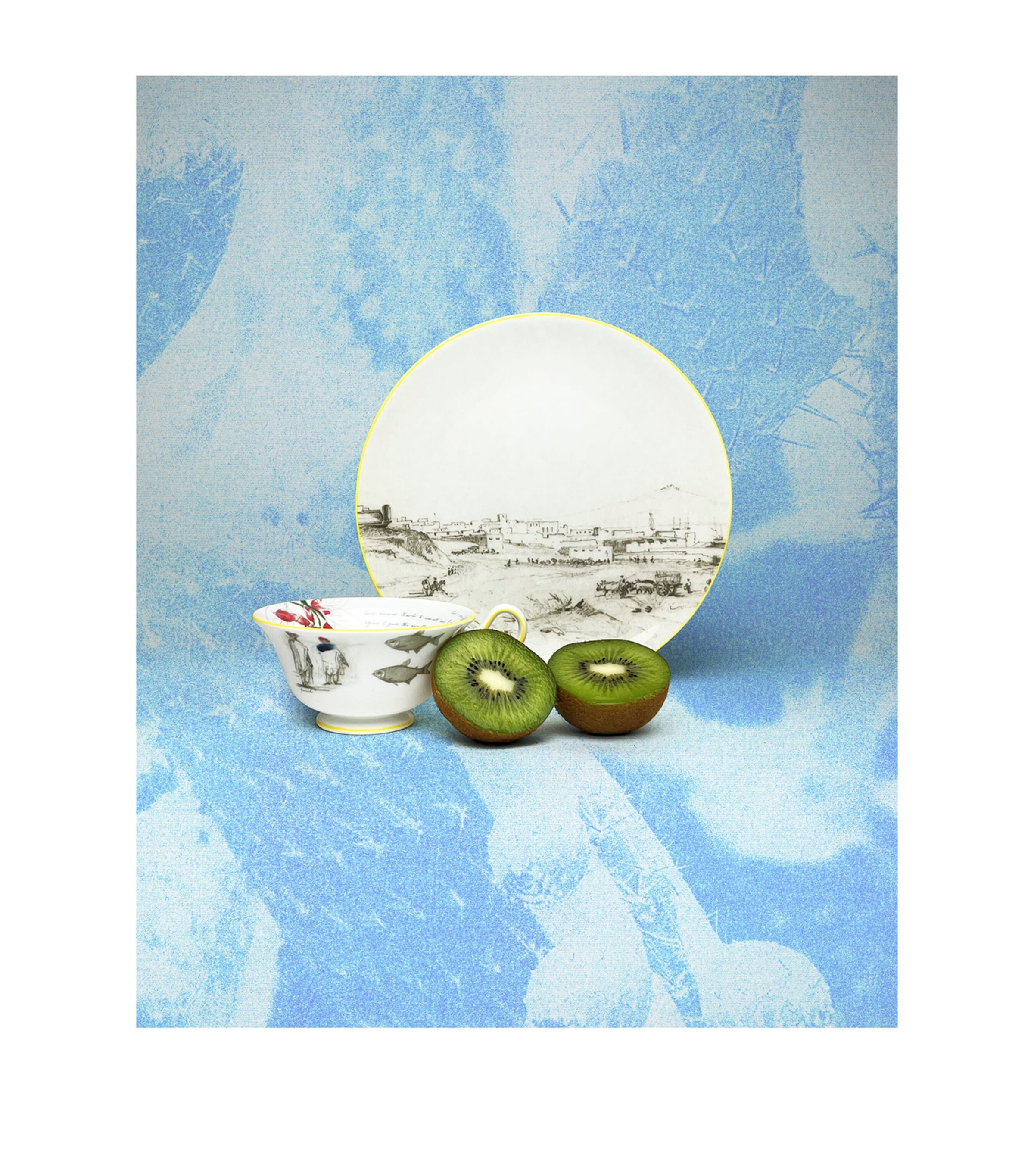 Wedgwood bone china tea set with Voyage of the Beagle design, 3-piece set (British brand)
