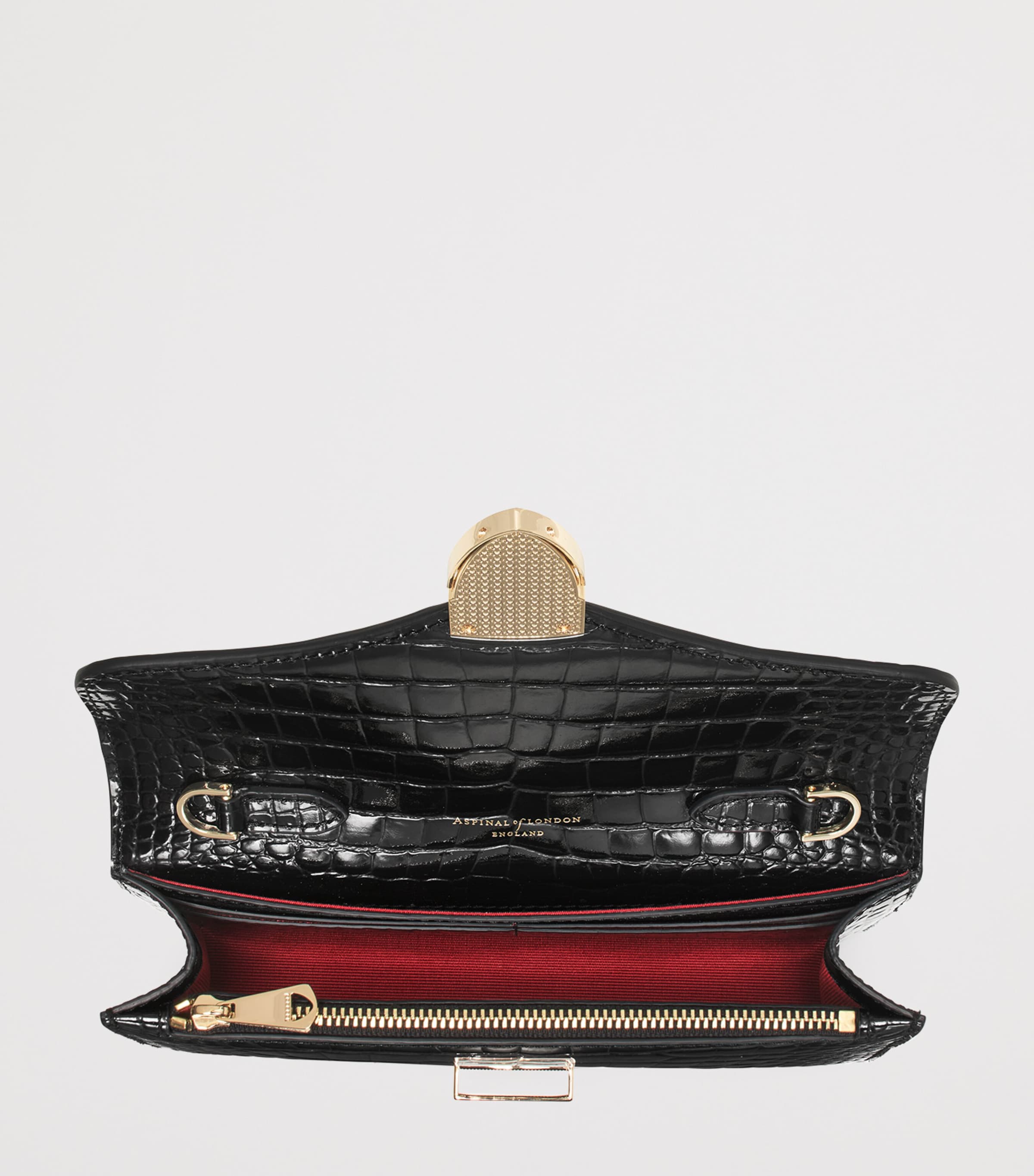 Aspinal of London Mayfair croc-embossed leather clutch bag - British product