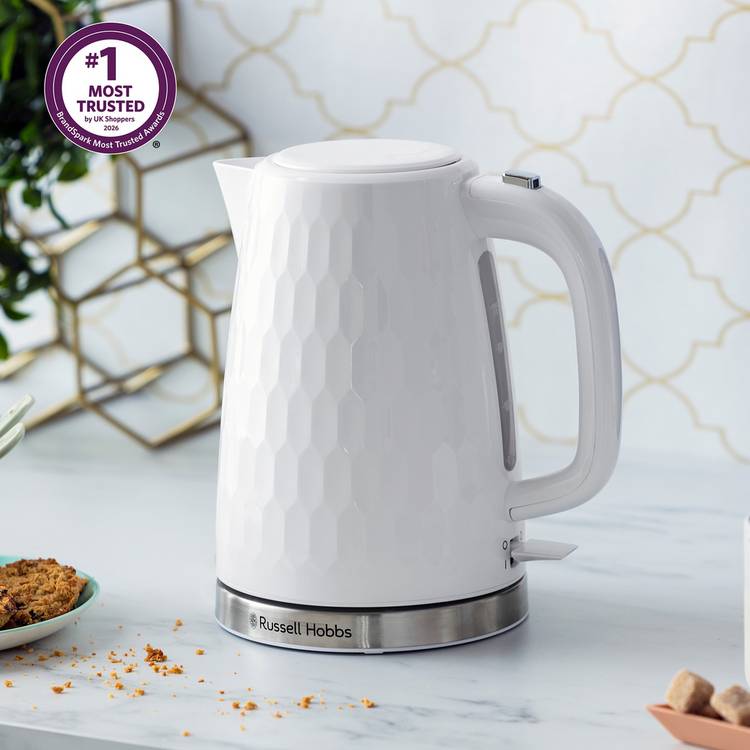 Russell Hobbs Honeycomb White plastic kettle 1.7L (British brand)