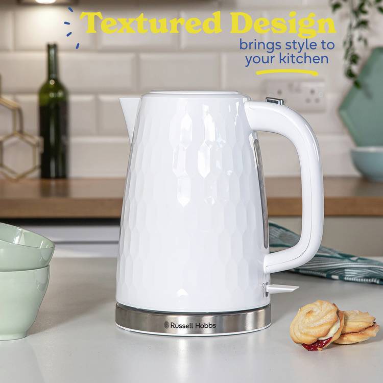 Russell Hobbs Honeycomb White plastic kettle 1.7L (British brand)