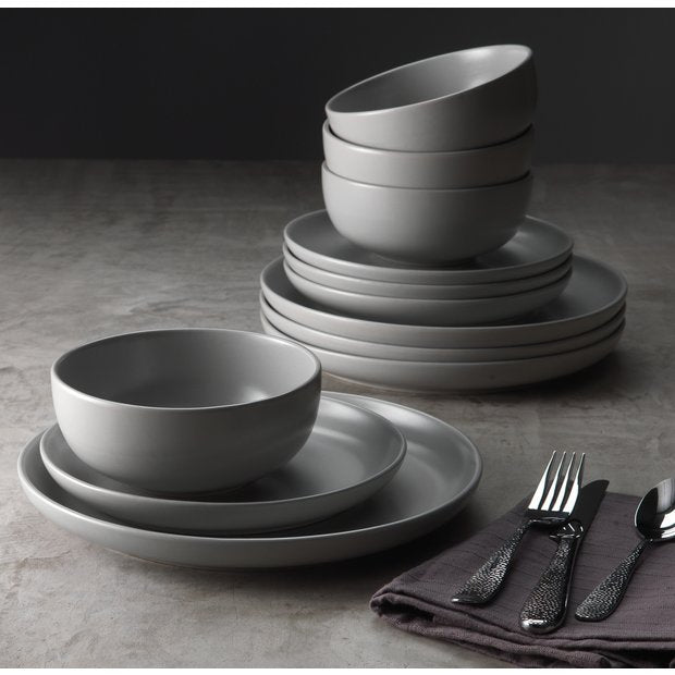 Habitat 12 piece stoneware dinner set in matte grey, imported from the UK