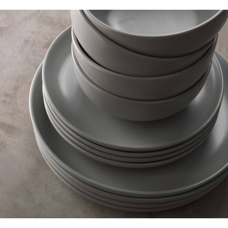 Habitat 12 piece stoneware dinner set in matte grey, imported from the UK