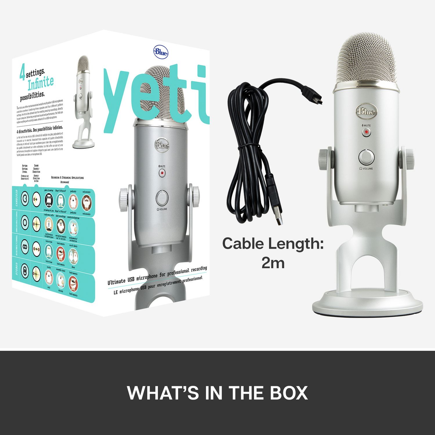 Blue Yeti USB streaming microphone Silver - British product