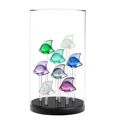 Harrods Crystal Fish Ornament Display Base and Lid with Eight Stands - 32cm x 18cm x 18cm- Buy online at McGrocer