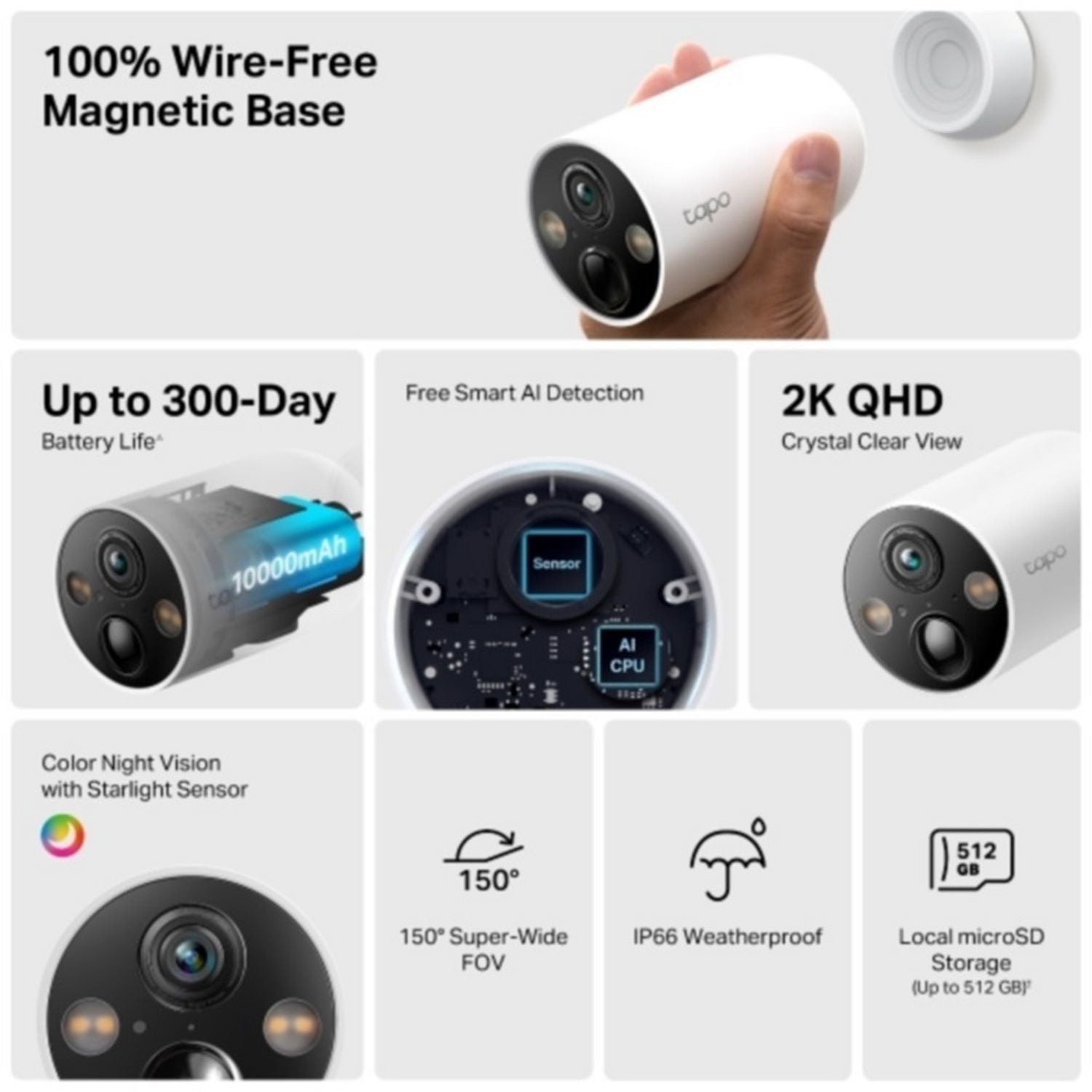 Tapo C425 2K smart battery Wi-Fi outdoor security camera (British brand)