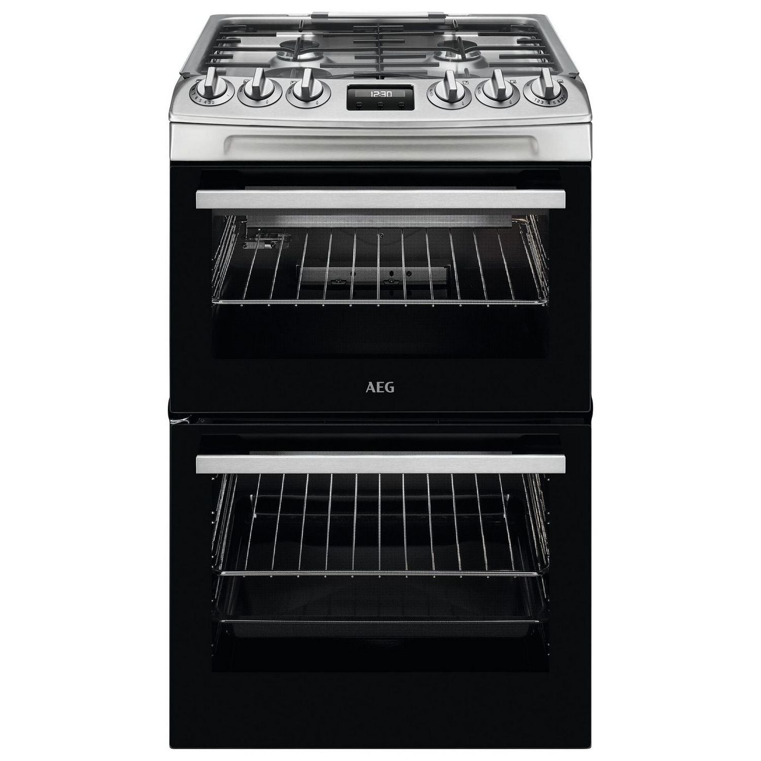 AEG stainless steel 55cm double oven gas cooker - British product