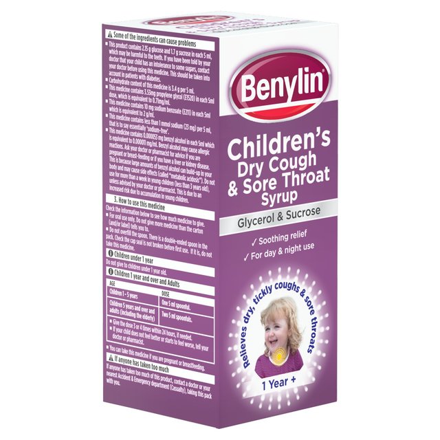 Benylin Childrens Dry Cough & Sore Throat Syrup Blackcurrant   125ml GOODS M&S   