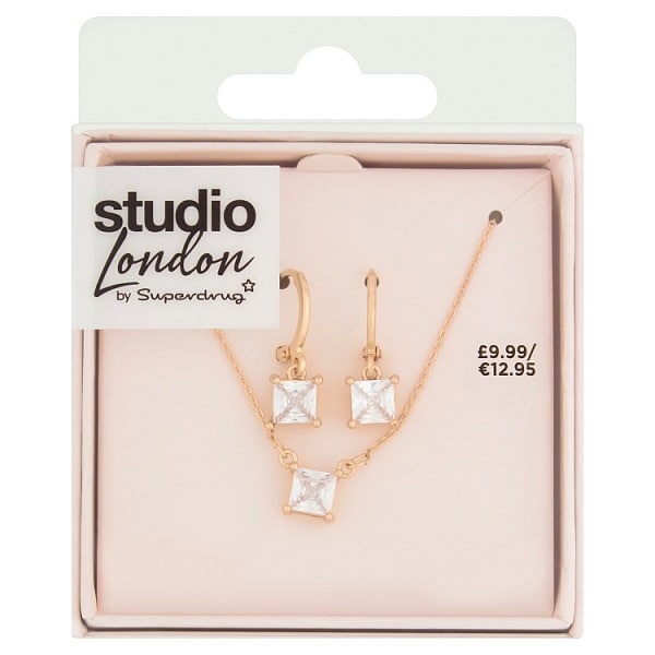 Superdrug Studio London Gold Tone Necklace and Earring Set