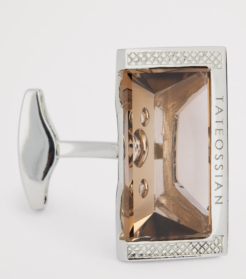 Tateossian sterling silver and smoky quartz cufflinks - British product