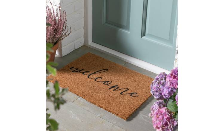 Habitat Welcome Natural & Black Short Pile Doormat 60x40cm, UK version