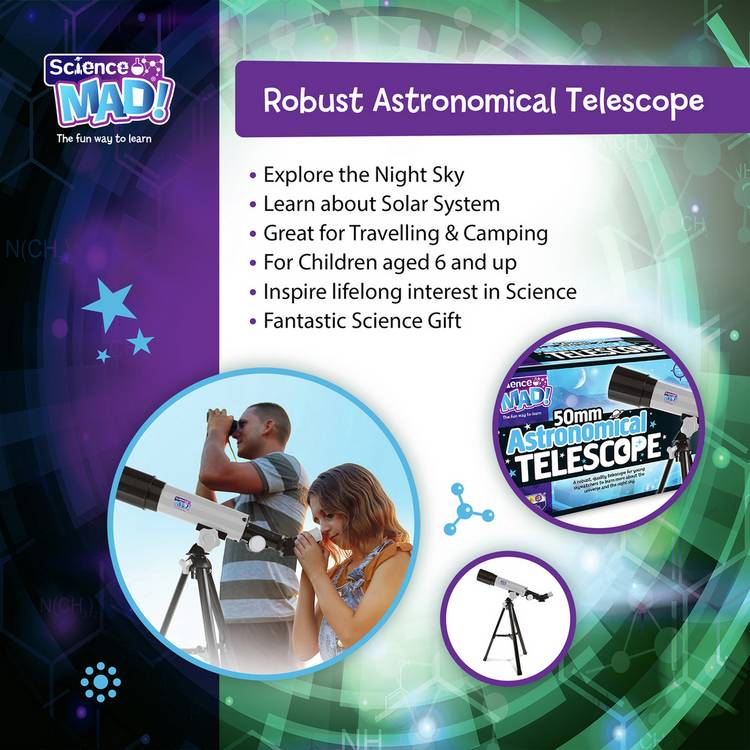 Science Mad 50mm telescope with tripod - British product