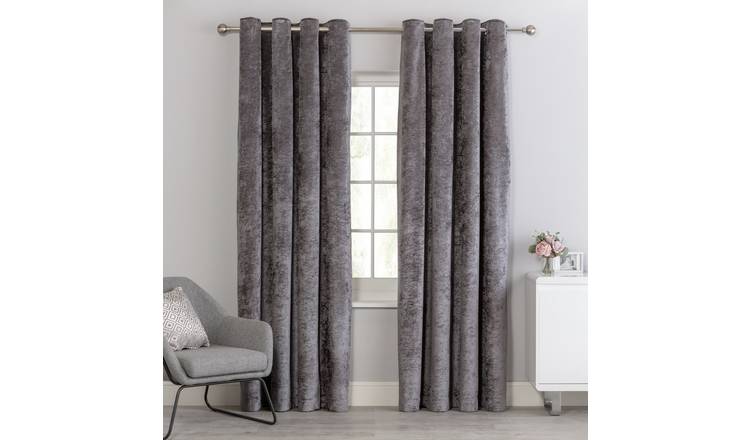 Argos Home Velvet Eyelet Curtains Charcoal 168x229cm - British product