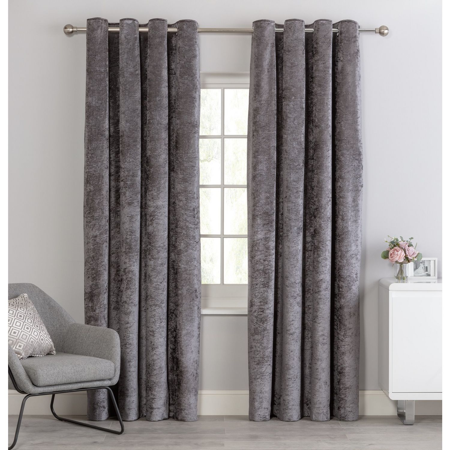 Argos Home black velvet eyelet curtains 117x183cm - British product