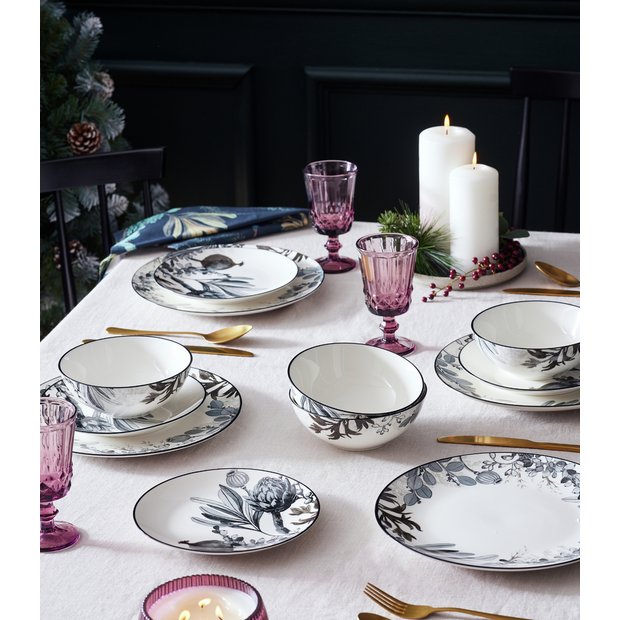 Habitat fine china dinner set grey floral 12 piece - British product
