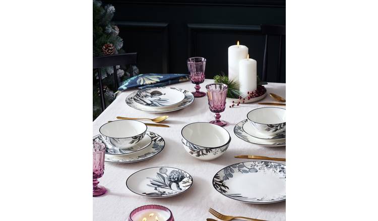 Habitat fine china dinner set grey floral 12 piece - British product